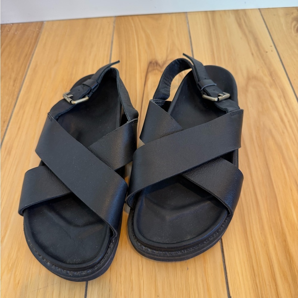 Womens Black Crisscross Slingback Sandals